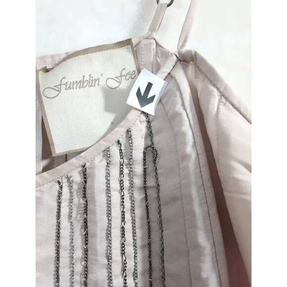 Fumblin Foe Tank Top Women S Pink Ombre Silk Chain Embelished Whimsical Festival - Picture 6 of 10